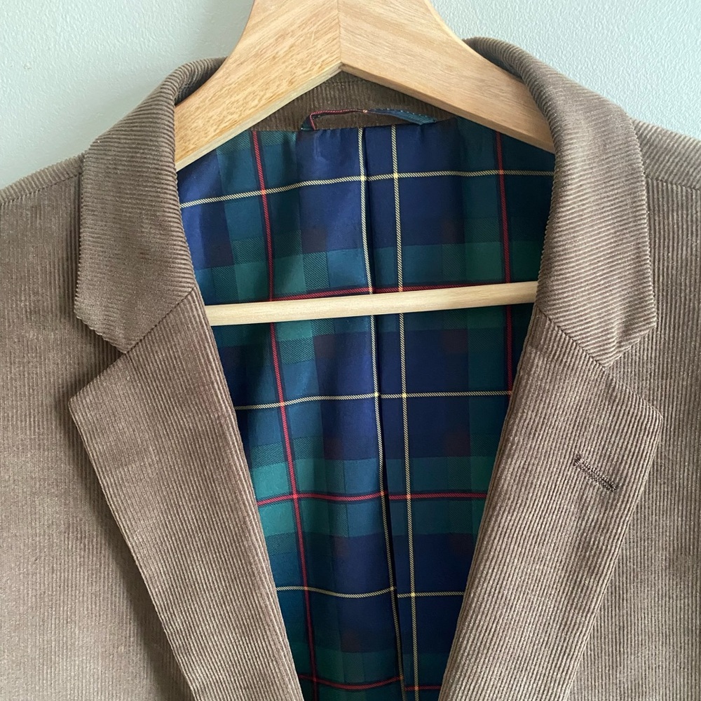 US Polo Assn Blazer Mens 50R Brown Corduroy Sport Coat 2 Button Plaid Pockets - Picture 3 of 13